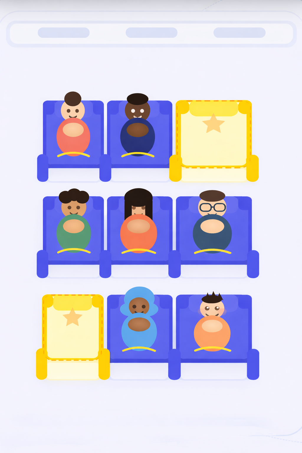 Airplane seating illustration with open premium seats